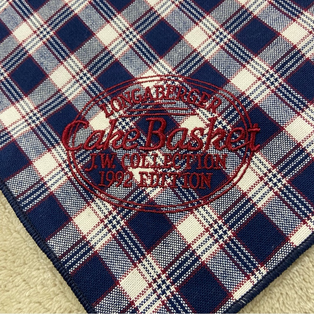 Longaberger 1992 JW Collection Cake Basket Liner Navy Red Cream Plaid